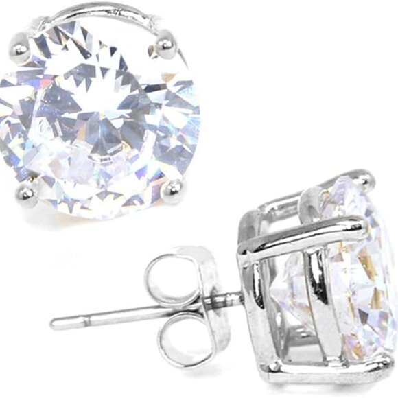 Gold and Silver 3-12mm Stainless Steel Cubic Zirconia Stud Earrings with Clear C - Picture 4 of 6
